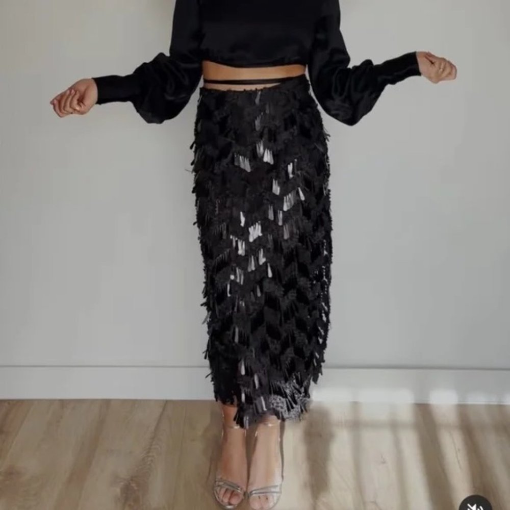 Zara Black Sequin Midi Skirt - Picture 4 of 15